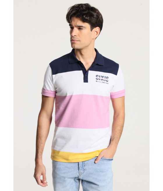 SIX VALVES - Mehrfarbiges Kurzarm-Poloshirt mit farbigen Streifen