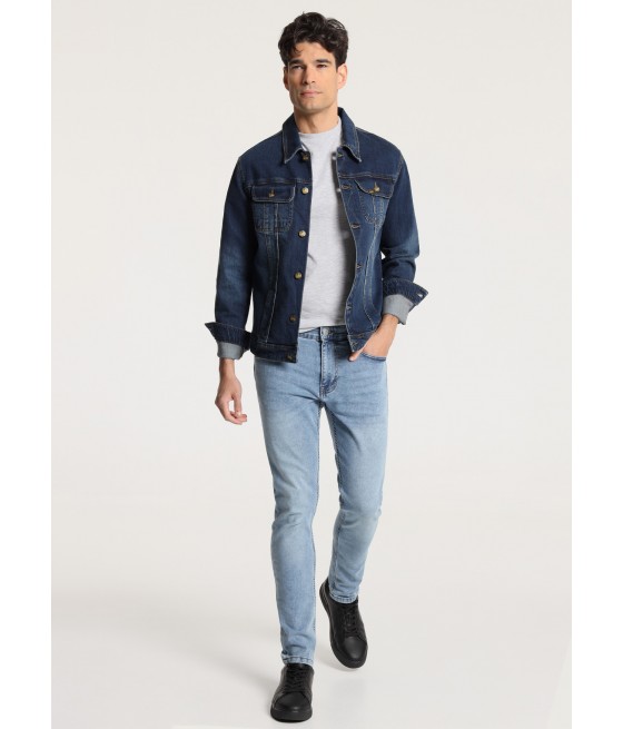 SIX VALVES - Jeans Coupe Skinny - Taille Moyenne-Towel Médium Bleu Léger |Tailles en pouces