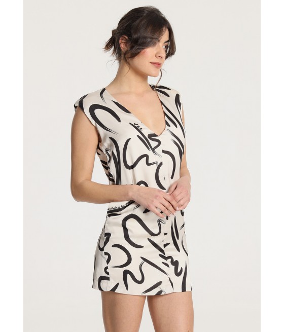 V&LUCCHINO - Bedrucktes kurzes Kleid mit Schulterriemen