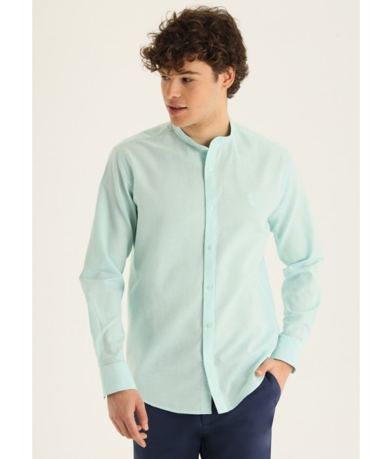 SIX VALVES - Shirt long sleeves Linen Mao collar