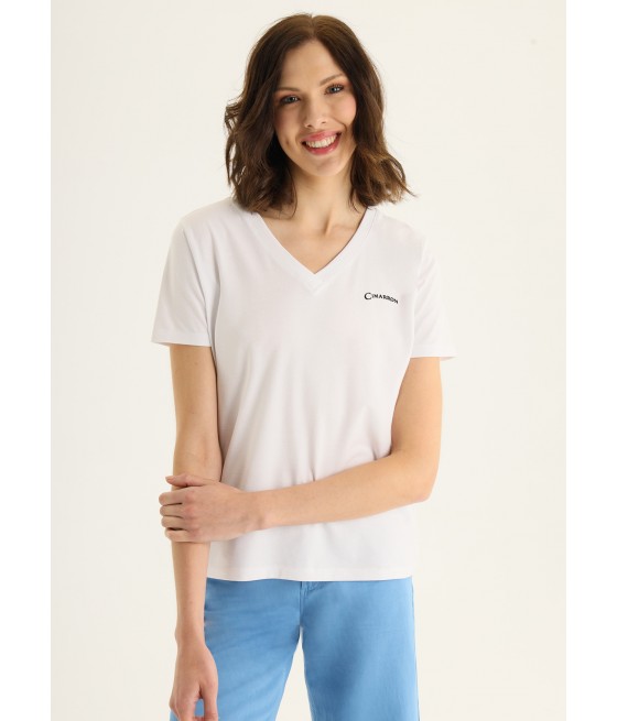 CIMARRON - KLOE-BASTIEN T-shirt basique en coton bio à manches courtes col V