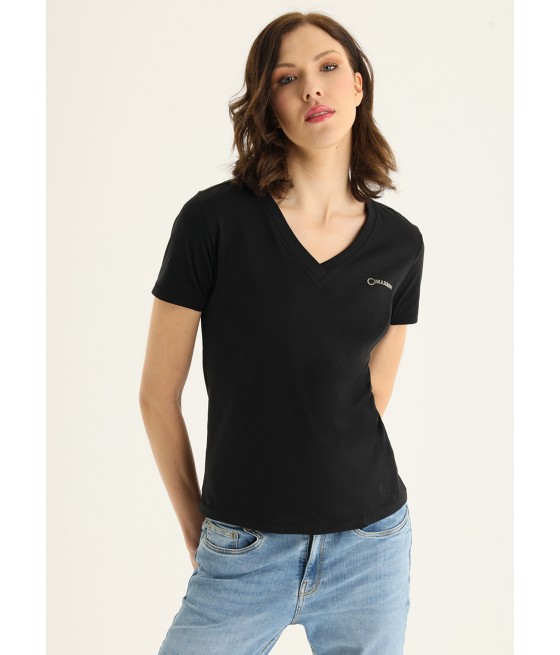 CIMARRON - KLOE-BASTIEN Camiseta básica de algodón orgánico manga corta de cuello pico